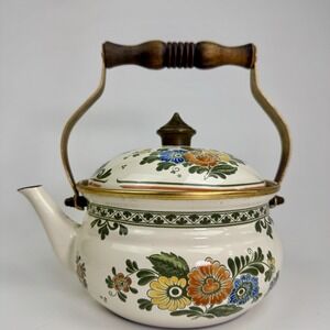 RARE VTG Villeroy & Boch Alt Amsterdam Enamelware Wood Handle Tea Water Kettle